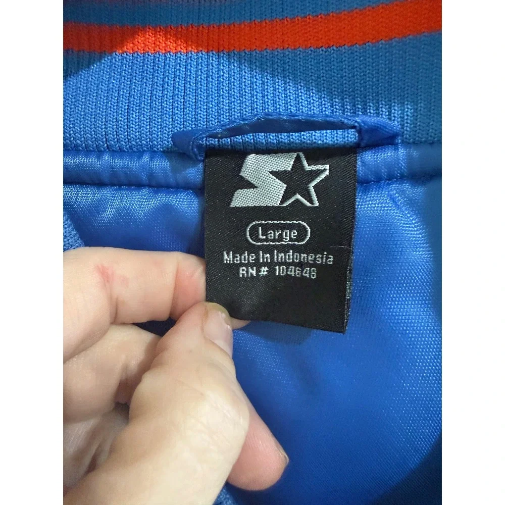 Starter VTG Florida Gators Varsity Bomber Jacket Mens L Blue Satin Snap Front‎